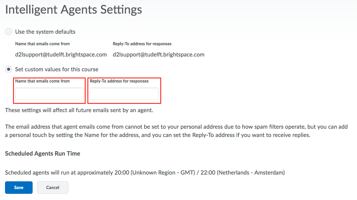 Intelligent Agent-Email Settings